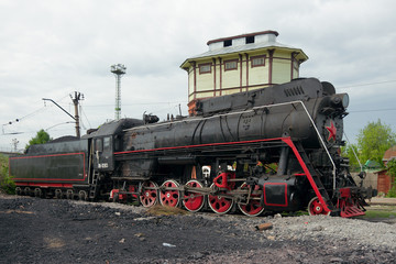 Fototapeta na wymiar LV-0283 steam locomotive, side view, Moscow, Russia