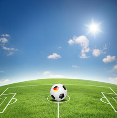 Fußball mit Rasen und Hintergrund