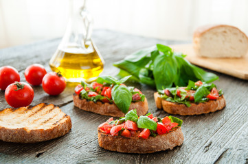 Italian tomato bruschetta with chopped vegetables