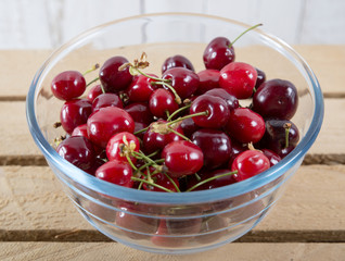 Cherries in a glass bowl