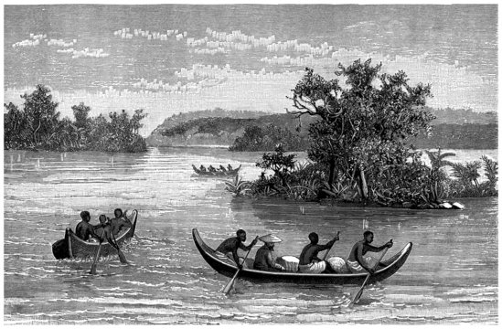 Black Africa :  Canoes on the river