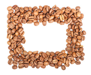 Decorative frame arranged with coffee beans