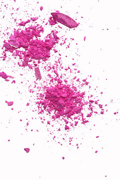 Pink Makeup Powder Explosion Suspension On White Background