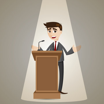 recommend clip art: cartoon businessman talking on podium