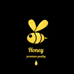 vector golden bee icon on black background