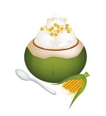 Coconut Ice Cream with Sweetcorns on White Background