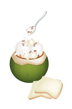 Coconut Ice Cream with Nuts and Bread