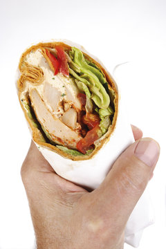 Truthahn Wrap in Hand gehalten