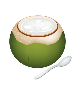 Coconuts Jelly in Coconut Shell on White Background