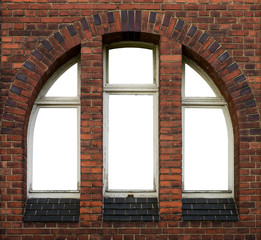 altes antikes Ziegelstein-Rundbogen-Fenster
