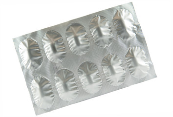 Aluminum foil blister strip on white