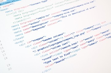 Code of HTML language on white background