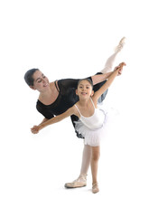 young girl ballerina learning dance lesson with ballet teacher