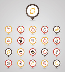 Fruits mapping pins icons