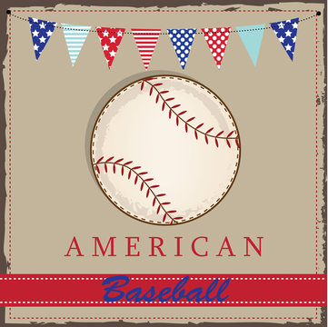 Vintage baseball layout with american patriotic flags or bunting