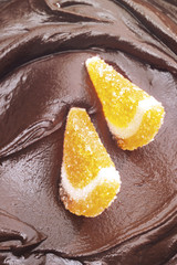Gelee orangen in Schokoladensauce