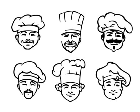 Set of six chef or cooks heads