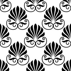 Pretty black fan shaped floral motif seamless pattern