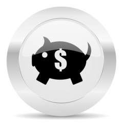 piggy bank silver glossy web icon