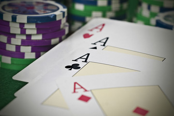 poker cards, games and objects of betting and casinos