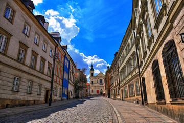 Street of the old town in Warsaw. Street Mostowa