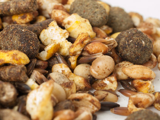 sportive  muesli background with black oats. for horse.macro