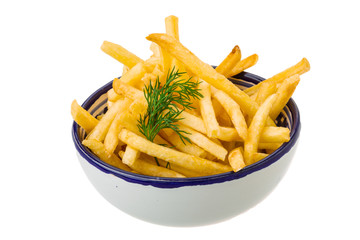 French fries on white background