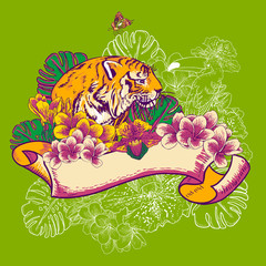 Tropical Exotic Floral Card with Toucan and Tiger