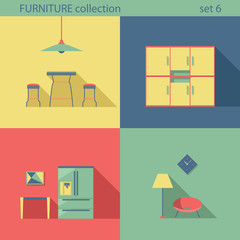Creative design furniture icons set. Interior Long shadow style.