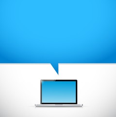 laptop and blue speech bubble illustration