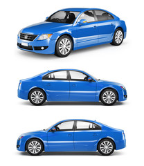 Three Blue Sedans in a Row