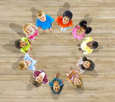 Group of Multietthnic Children Looking Up