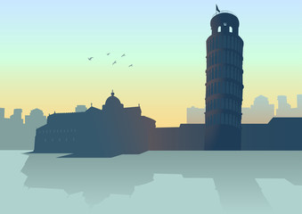 Fototapeta premium Illustration of Pisa (Italy) skyline with it's leaning tower