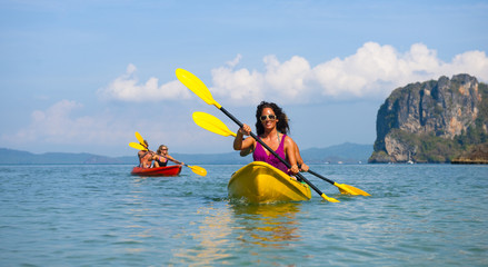 Young couple sea kayaking