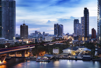 Fototapeta na wymiar Urban City Skyline, Chao Phraya River, Bangkok, Thailand.