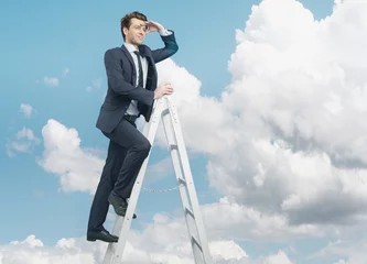 Fototapeten Succesful businessman on the top of the business © konradbak