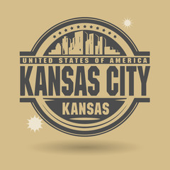 Stamp or label with text Kansas City, Kansas inside