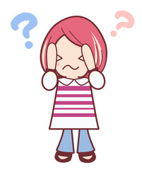 はてな、困惑　女の子イラスト
