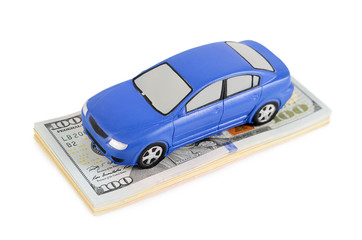 Car model on dollar bills