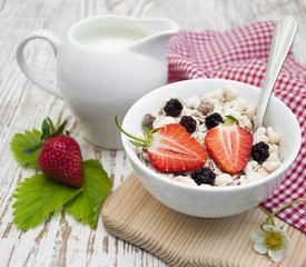 grain muesli with strawberries