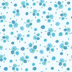 Stickers pour porte Petites fleurs modèle sans couture de petites fleurs bleues