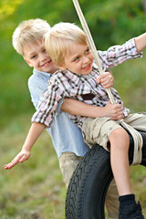 Portrait of young children on a camping holiday