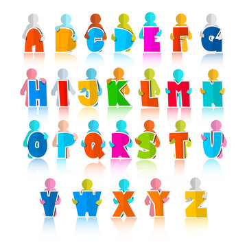 Colorful Funny Alphabet Set with Paper Men