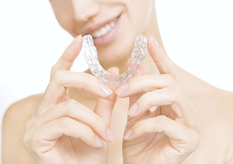 teeth Whitening - smiling girl with tooth tray