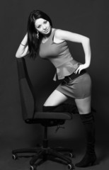Sexy girl portrait in studio, black and white