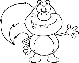 Black And White Squirrel Cartoon Mascot Character Waving