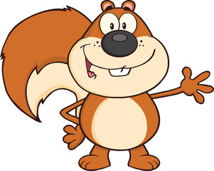 Smiling Squirrel Cartoon Mascot Character Waving