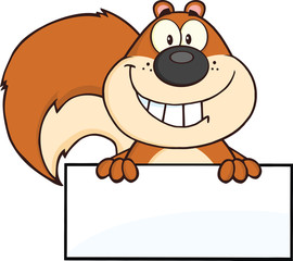 Smiling Squirrel Cartoon Mascot Character Over Blank Sign