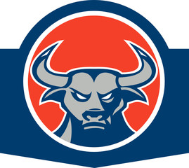 Angry Bull Head Circle Retro