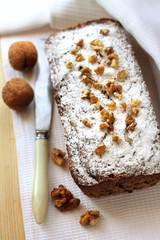 Banana cake with walnuts and dark chocolate